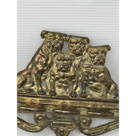 Vintage Wall Mount Bulldog Dog Pipe Holder Smoking Rack Figural Ornate Brass - Picture 4 of 11